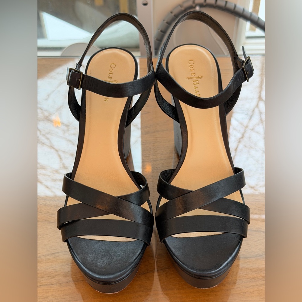 Cole Haan Black Strappy Wedge Sandal